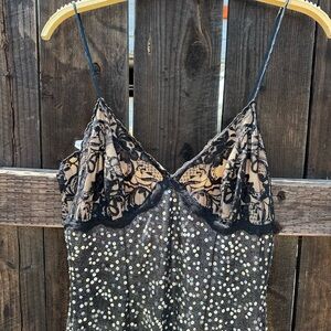 Black and Gold Sequin Lace Dress